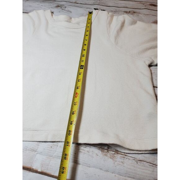 MADEWELL Womens Small Top Long Sleeve IVORY Cream Shoulder Button Elbow Patches - Picture 7 of 11